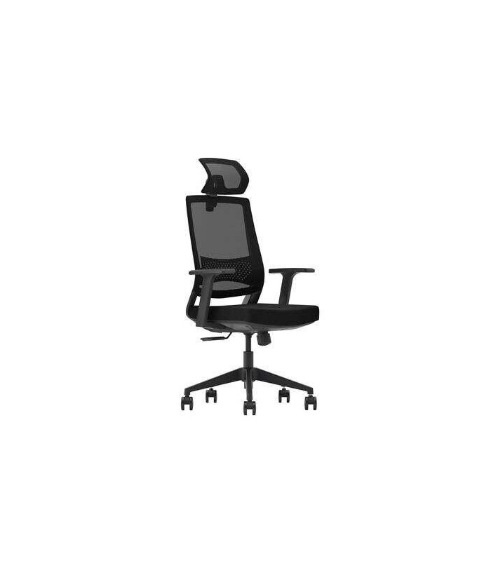 SILLA DE OFICINA CROMAD SENIOR SE1000 NEGRA - RESPALDO MALLA - SOPORTE LUMBAR Y CERVICAL