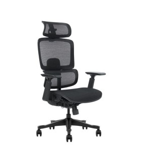 SILLA DE OFICINA CROMAD SE1400 NEGRA - REPOSACABEZAS Y RESPALDO REGULABLES - RUEDAS NAILON