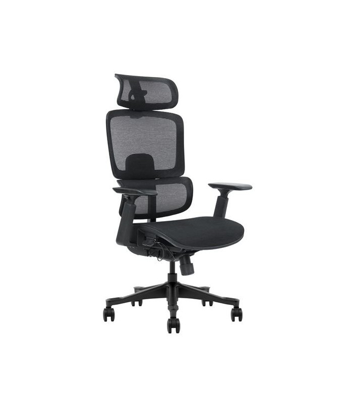 SILLA DE OFICINA CROMAD SE1400 NEGRA - REPOSACABEZAS Y RESPALDO REGULABLES - RUEDAS NAILON