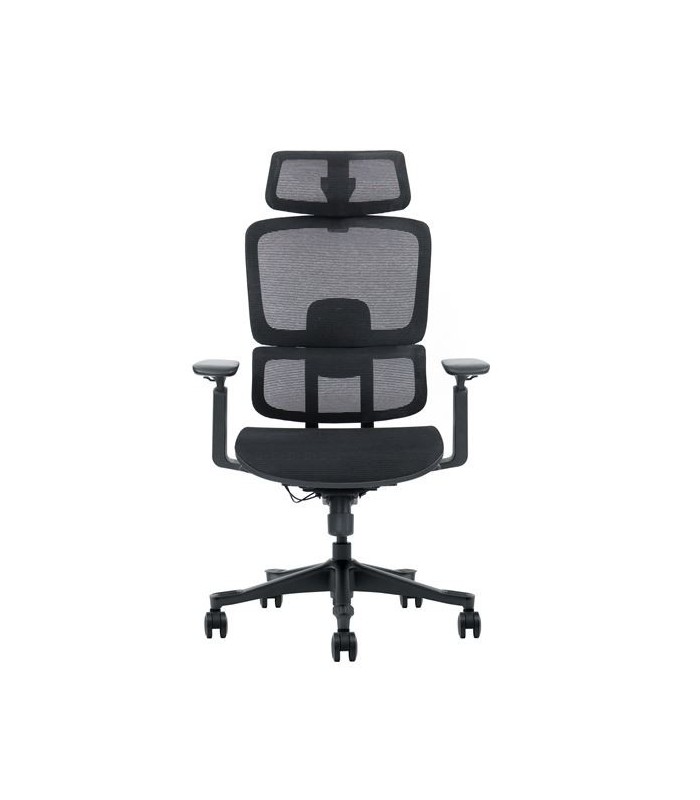 SILLA DE OFICINA CROMAD SE1400 NEGRA - REPOSACABEZAS Y RESPALDO REGULABLES - RUEDAS NAILON