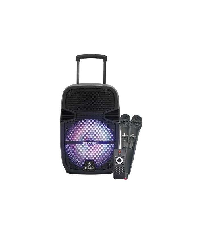 ALTAVOZ AMPLIFICADO COOLSOUND A340 250W 8" - 35W RMS - INCLUYE 2 MICROFONOS INALAMBRICOS
