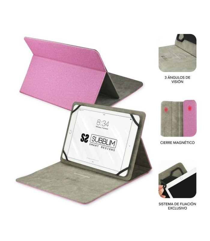 FUNDA UNIVERSAL PARA TABLET SUBBLIM 11" ROSA - CIERRE MAGNETICO - SOPORTE ANTIDESLIZANTE