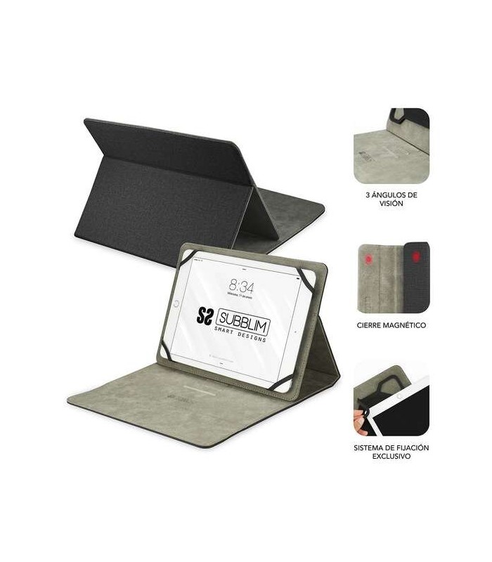 FUNDA UNIVERSAL PARA TABLET SUBBLIM 11" NEGRA - CIERRE MAGNETICO - SOPORTE ANTIDESLIZANTE