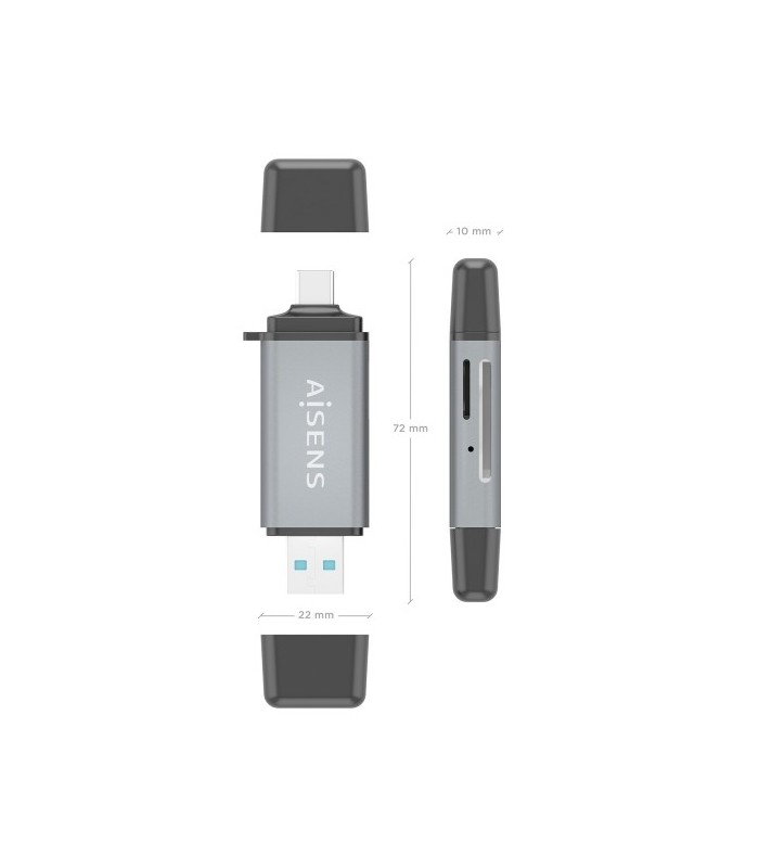 LECTOR DE TARJETAS AISENS USB Y USB-C 3 1 GRIS - COMPATIBLE CON SD, MICRO SD, MMC, RS-MMC
