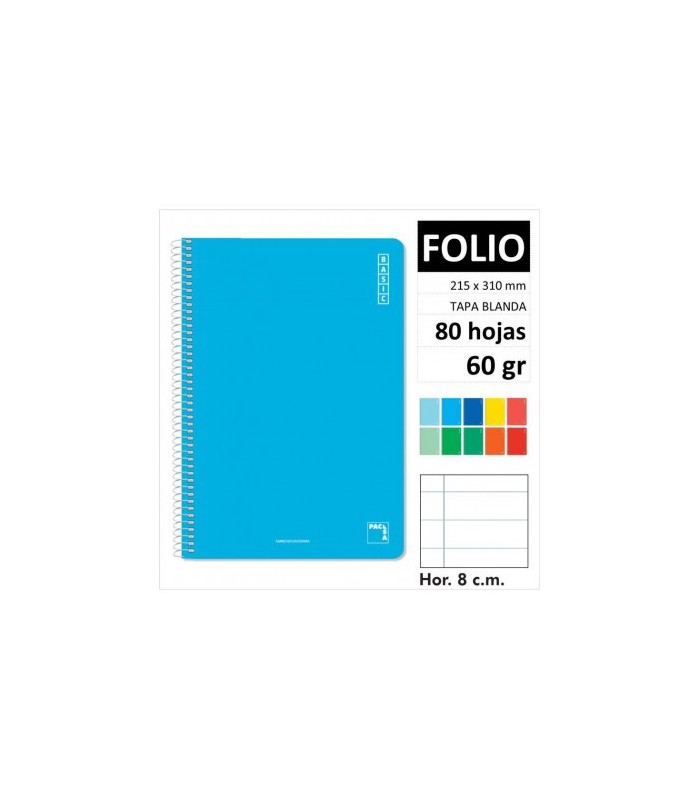 CUADERNO FOLIO ESPIRAL  PACSA 80 HOJAS 1 RAYA TAPA CARTON