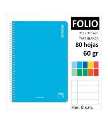 CUADERNO FOLIO ESPIRAL  PACSA 80 HOJAS 1 RAYA TAPA CARTON