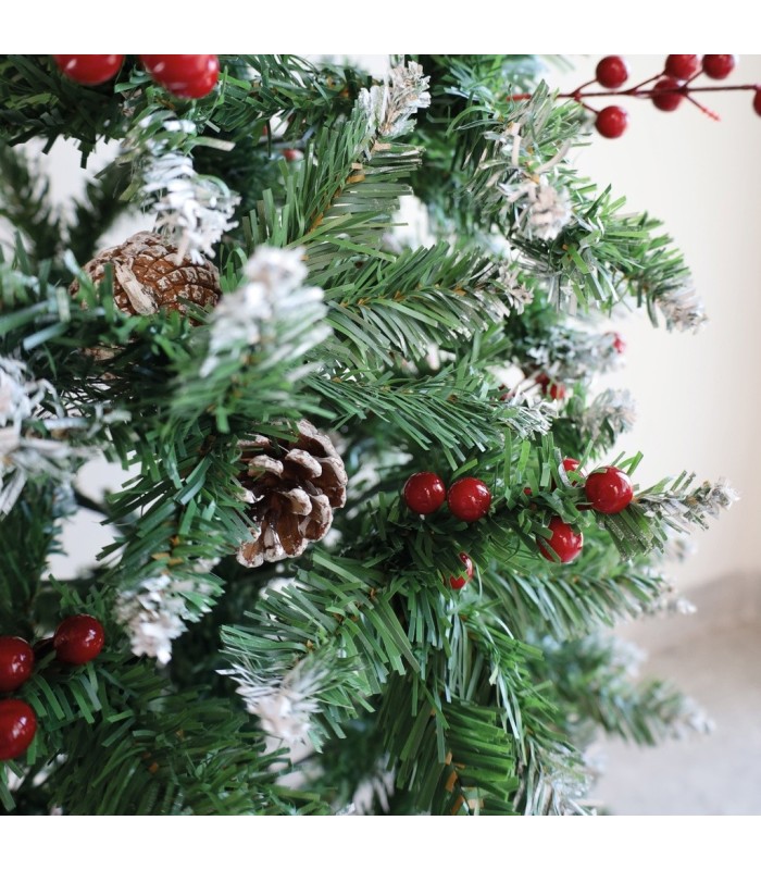 ARBOL DE NAVIDAD ARTIFICIAL EFECTO NIEVE CON ACEBO Y PIÑAS HAUR GSC 1 8 METROS 494 RAMAS