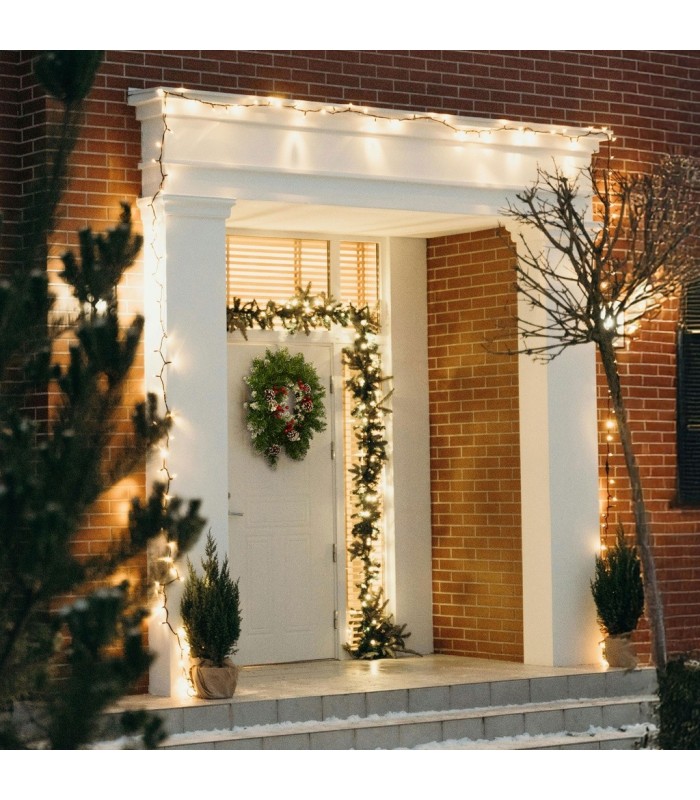 CORONA DE NAVIDAD EFECTO NIEVE CON ACEBO Y PIÑAS BALITI GSC Ø50cm 80 RAMAS