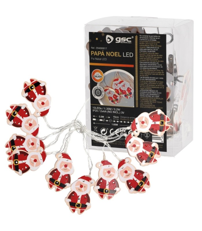 GUIRNALDA LED PAPA NOEL GSC 1 35 METROS - LUZ CALIDA - FUNCIONA A PILAS