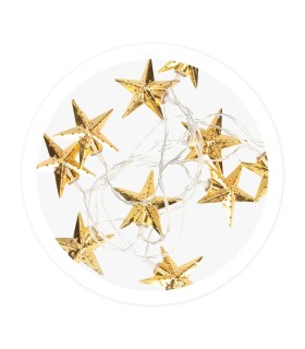 GUIRNALDA LED ESTRELLAS DORADAS GSC 1 35 METROS - LUZ CALIDA - FUNCIONA A PILAS