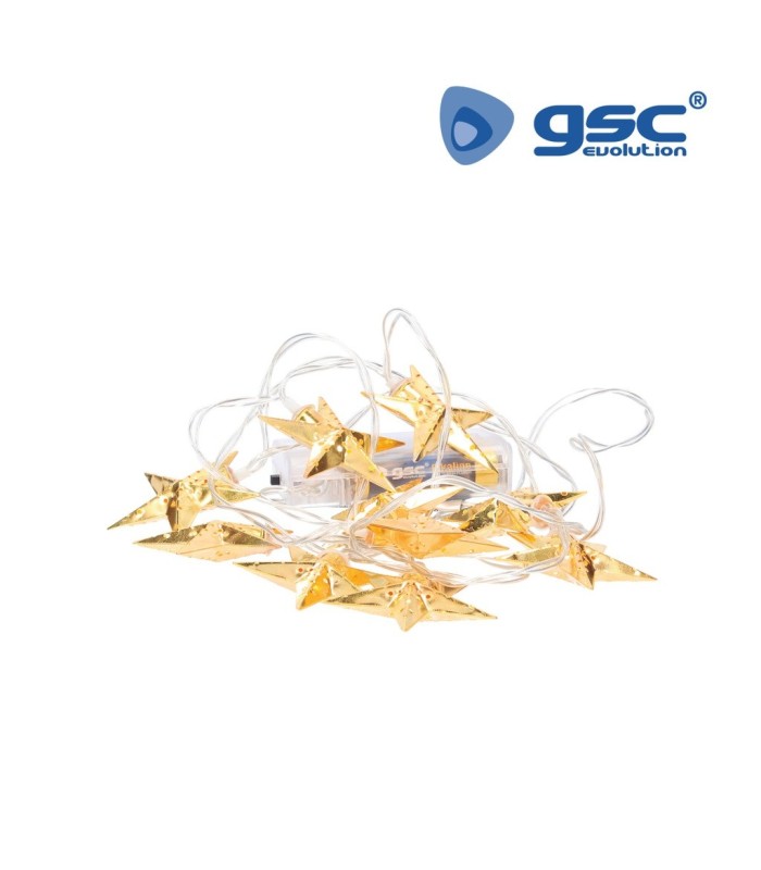 GUIRNALDA LED ESTRELLAS DORADAS GSC 1 35 METROS - LUZ CALIDA - FUNCIONA A PILAS