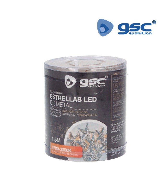GUIRNALDA LED ESTRELLAS DORADAS GSC 1 35 METROS - LUZ CALIDA - FUNCIONA A PILAS