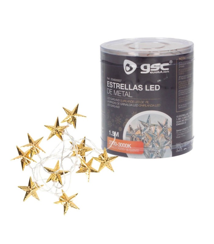 GUIRNALDA LED ESTRELLAS DORADAS GSC 1 35 METROS - LUZ CALIDA - FUNCIONA A PILAS