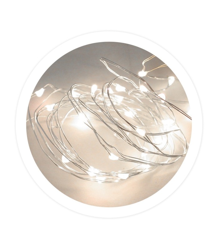 GUIRNALDA LED ALAMBRE GSC 4 9 METROS - LUZ FRIA - 8 FUNCIONES - FUNCIONA A PILAS