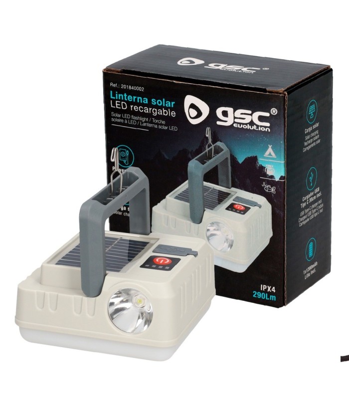 LINTERNA SOLAR LED RECARGABLE GSC 290 LUMENES - BATERIA 1.200 mAh