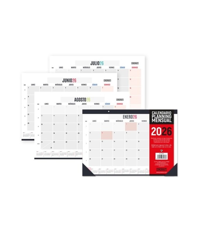 PLANIFICADOR DE MESA MENSUAL 2026 INGRAF - 12 HOJAS FACILES DE ARRANCAR
