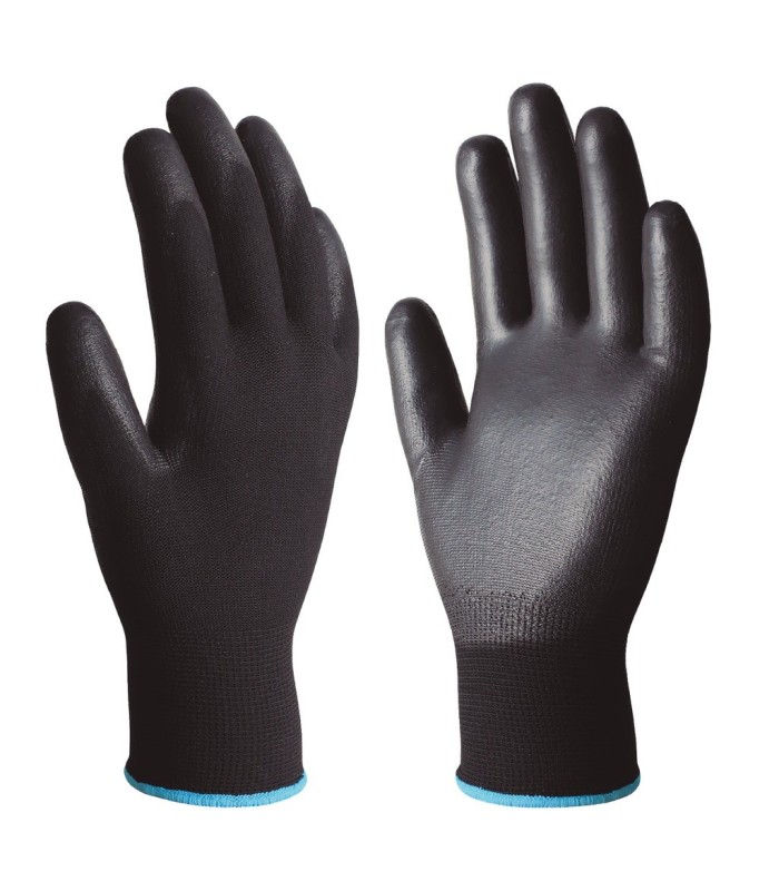 PAR DE GUANTES POLIESTER Y POLIURETANO NEGROS GSC - TALLA 8