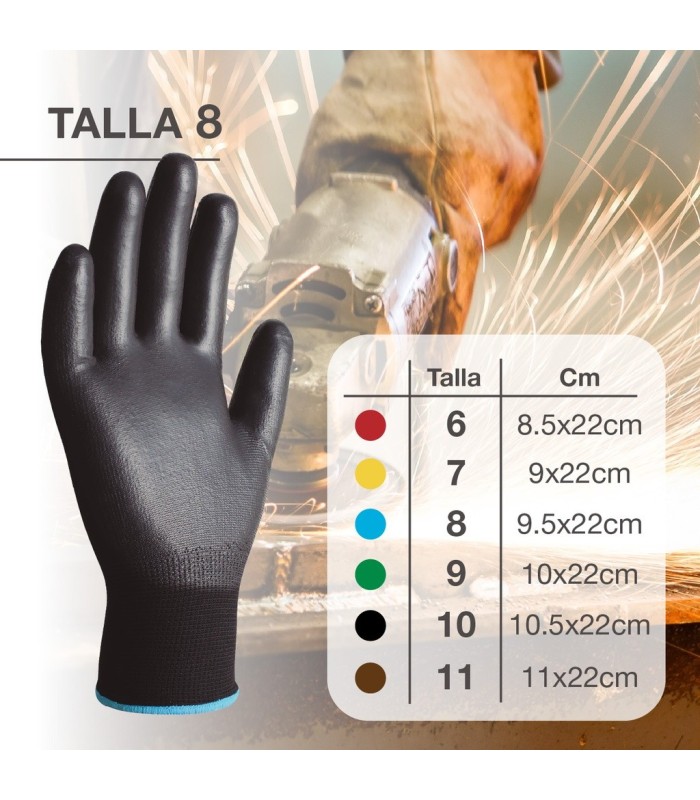 PAR DE GUANTES POLIESTER Y POLIURETANO NEGROS GSC - TALLA 8