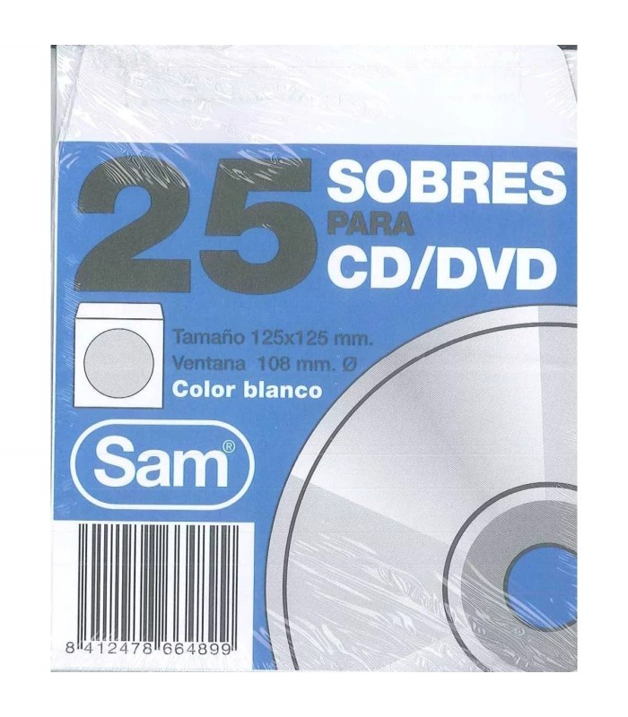 SOBRE PAPEL BLANCO SAM PARA CD 125x125cm PAQUETE 25 UNIDADES