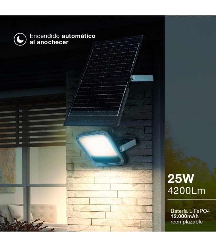 FOCO PROYECTOR SOLAR LED PAMOL GSC CON SENSOR DE MOVIMIENTO Y CREPUSCULAR 50W 6000K 1400LM