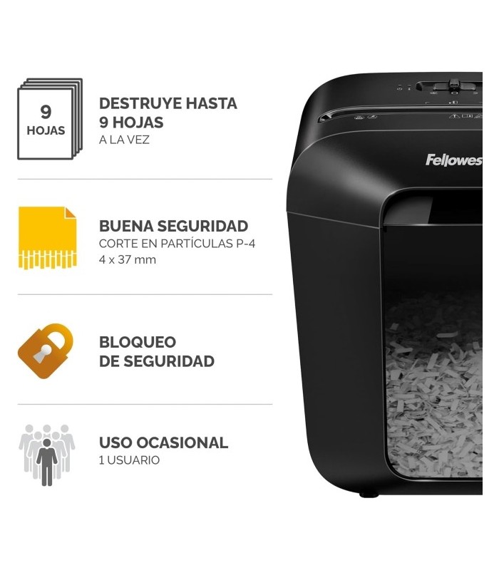 DESTRUCTORA FELLOWES POWERSHRED LX50 NEGRA - CORTE PARTCULAS P-4 - DESTRUYE HASTA 9 HOJAS