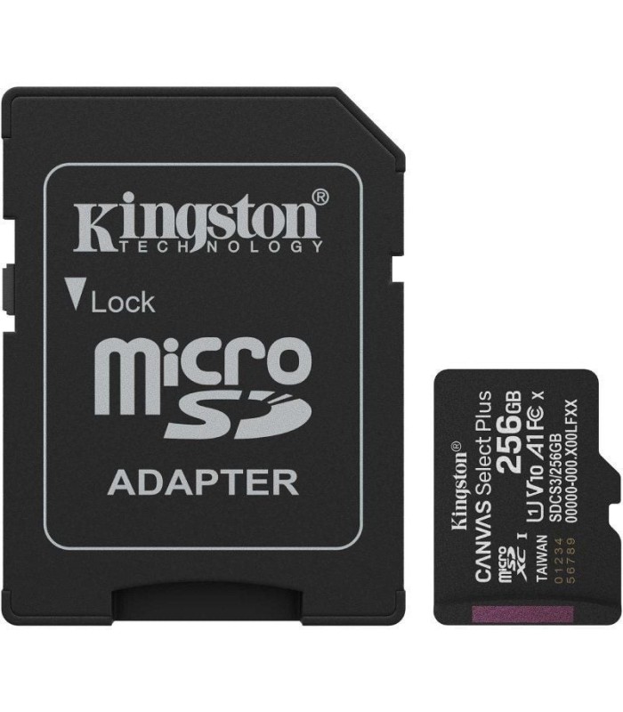 TARJETA MICRO SD XC 256GB + ADAPTADOR KINGSTON CANVAS SELECT PLUS - CLASE 10 - 150MB-S