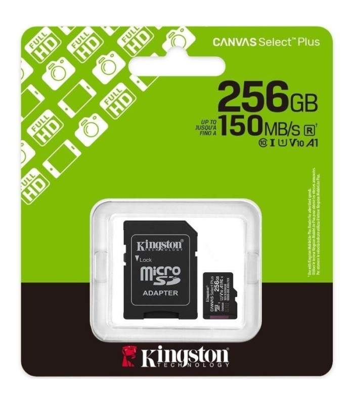 TARJETA MICRO SD XC 256GB + ADAPTADOR KINGSTON CANVAS SELECT PLUS - CLASE 10 - 150MB-S