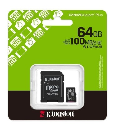 TARJETA MICRO SD XC 64GB + ADAPTADOR KINGSTON CANVAS SELECT PLUS - CLASE 10 - 100MB-S
