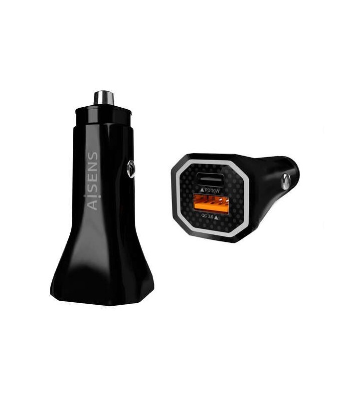 CARGADOR DE COCHE AISENS 38W NEGRO - 2 PUERTOS DE CARGA RAPIDA 3 0 - 1 USB-A + 1 USB-C