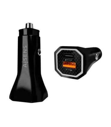 CARGADOR DE COCHE AISENS 38W NEGRO - 2 PUERTOS DE CARGA RAPIDA 3 0 - 1 USB-A + 1 USB-C