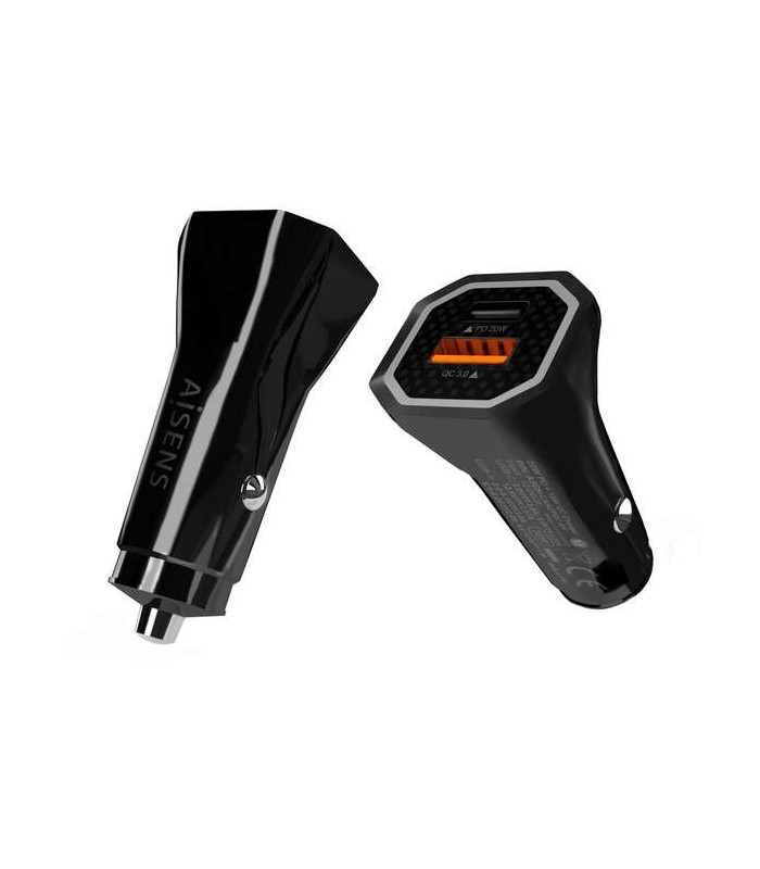 CARGADOR DE COCHE AISENS 38W NEGRO - 2 PUERTOS DE CARGA RAPIDA 3 0 - 1 USB-A + 1 USB-C