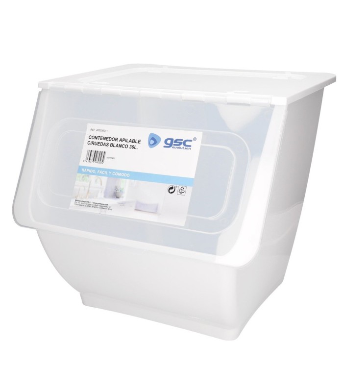 CONTENEDOR APILABLE CON RUEDAS DOVELIS GSC BLANCO 36 LITROS