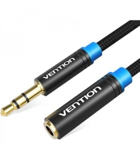 CABLE ALARGADOR ESTEREO VENTION NEGRO - JACK 3 5 MACHO A JACK 3 5 HEMBRA - 3 METROS