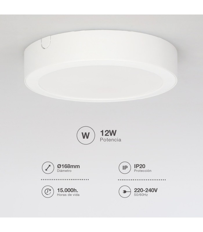 PLAFON SUPERFICIE DOWNLIGHT LED REDONDO BOGUR BLANCO 12W LUZ BLANCA 6500K 1200 LUMENES