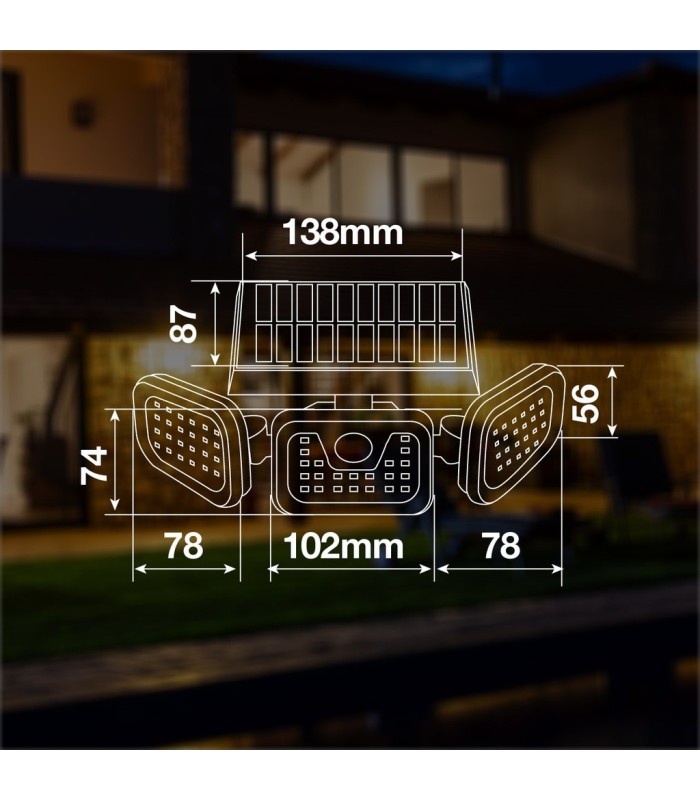 APLIQUE SOLAR LED ORIENTABLE MARLO GSC NEGRO 7W LUZ BLANCA 6500K 700 LUMENES - CON SENSOR