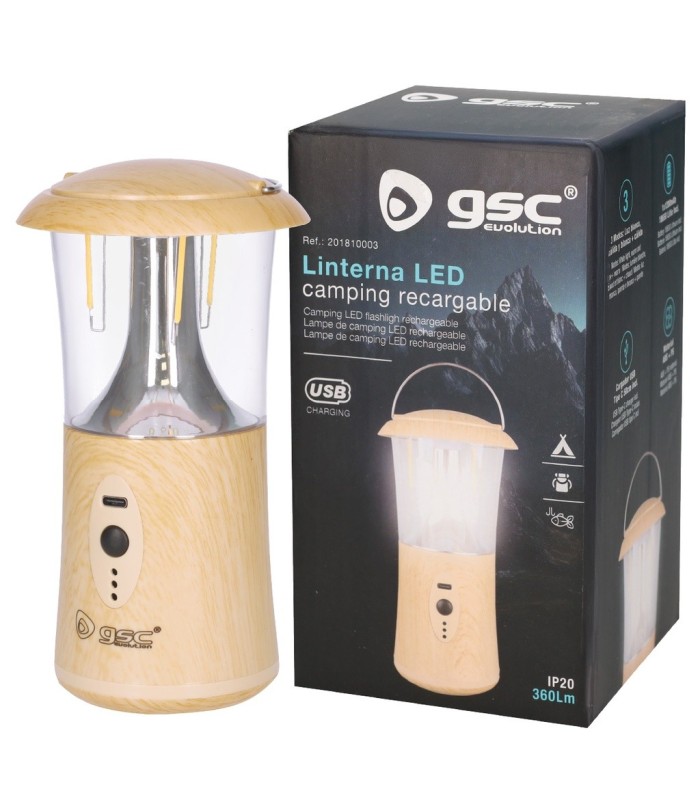LINTERNA LED CAMPING GSC - RECARGABLE USB-C - POTENCIA 5W - 360 LUMENES