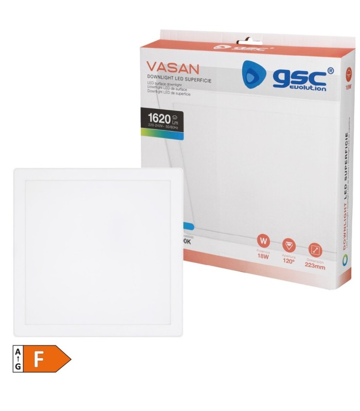 PLAFON SUPERFICIE DOWNLIGHT LED CUADRADO BLANCO VASAN GSC 18W LUZ BLANCA 6500K 1620 LUMENE