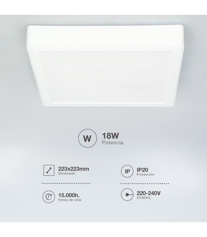 PLAFON SUPERFICIE DOWNLIGHT LED CUADRADO BLANCO VASAN GSC 18W LUZ BLANCA 6500K 1620 LUMENE