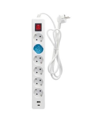 BASE MULTIPLE CON INTERRUPTOR GSC - 6 TOMAS + USB-C + USB-A - CABLE 1 4 METROS - MAX 3680W