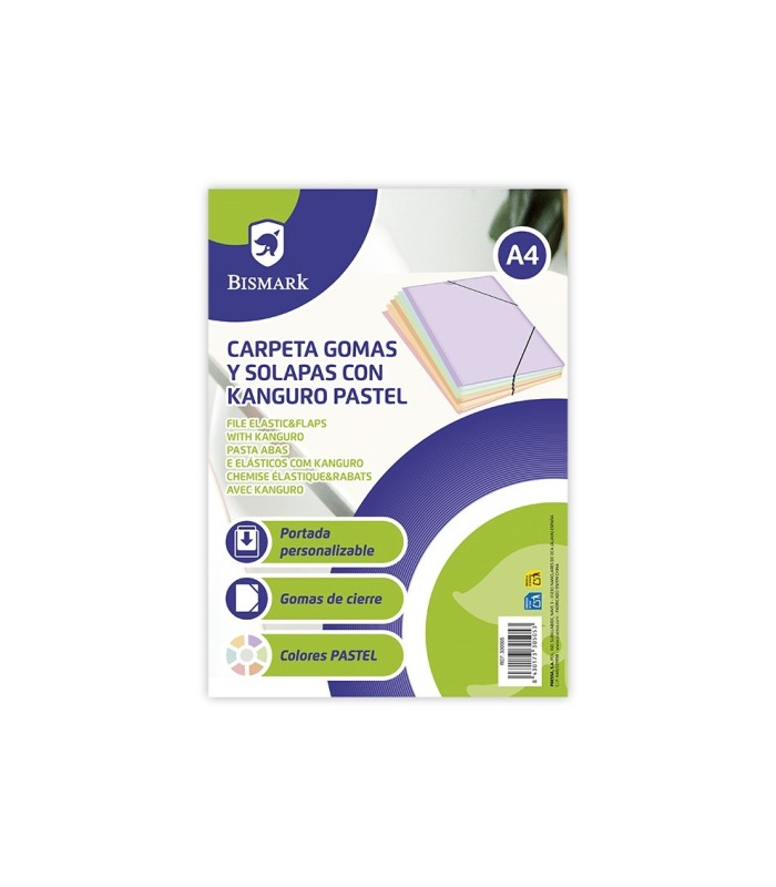 CARPETA GOMAS Y SOLAPA A4 CON KANGURO COLORES PASTEL SURTIDOS BISMARK