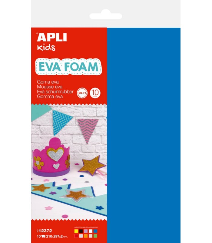 GOMA EVA APLI PACK 10 LAMINAS A4 COLORES SURTIDOS 210X297X2MM