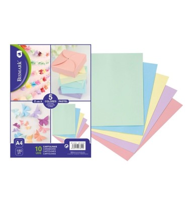 CARTULINAS COLORES PASTEL BISMARK TAMAÑO A4 - 10 UNIDADES