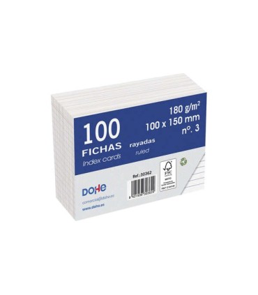 FICHAS RAYADAS DOHE 100x150mm 180gr  Nº3 - PAQUETE 100 FICHAS