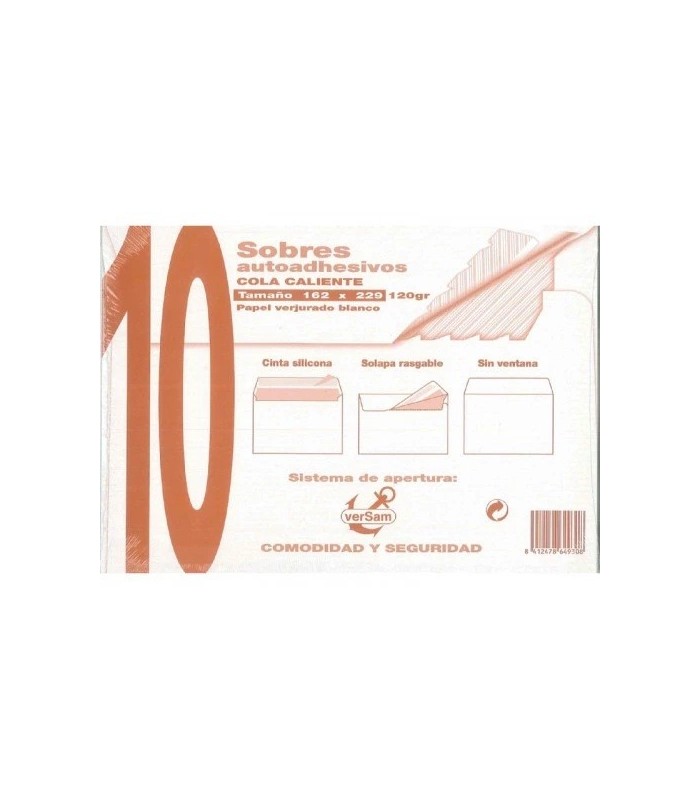 SOBRE AUTOADHESIVO VERJURADO BLANCO 120gr  SAM TAMAÑO 162x229 - PAQUETE 10 UNIDADES