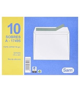 SOBRE AUTOADHESIVO BLANCO SAM TAMAÑO 176x231 90gr  - PAQUETE 10 UNIDADES