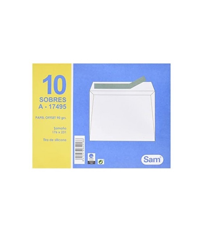 SOBRE AUTOADHESIVO BLANCO SAM TAMAÑO 176x231 90gr  - PAQUETE 10 UNIDADES