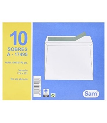 SOBRE AUTOADHESIVO BLANCO SAM TAMAÑO 176x231 90gr  - PAQUETE 10 UNIDADES