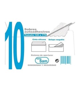 SOBRE AUTOADHESIVO COMERCIAL BLANCO SAM TAMAÑO 120x176 90gr  - PAQUETE 10 UNIDADES