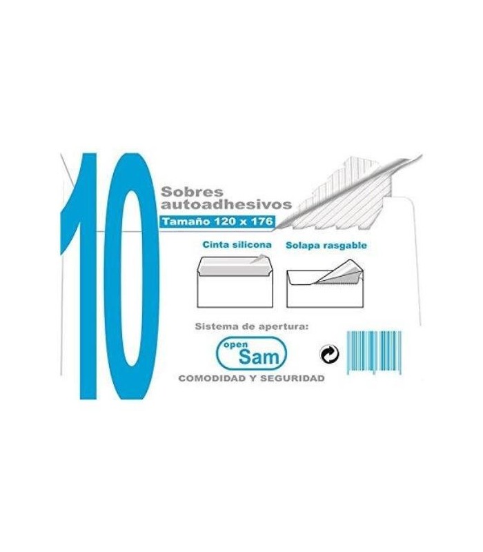 SOBRE AUTOADHESIVO COMERCIAL BLANCO SAM TAMAÑO 120x176 90gr  - PAQUETE 10 UNIDADES