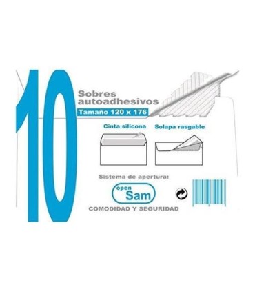 SOBRE AUTOADHESIVO COMERCIAL BLANCO SAM TAMAÑO 120x176 90gr  - PAQUETE 10 UNIDADES